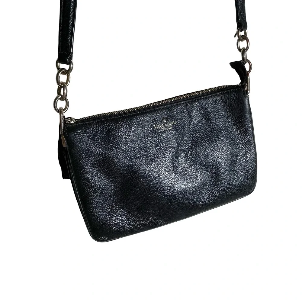 Kate Spade New York Black Pebbled Leather Crossbody Bag Gold Hardware Slim Zip